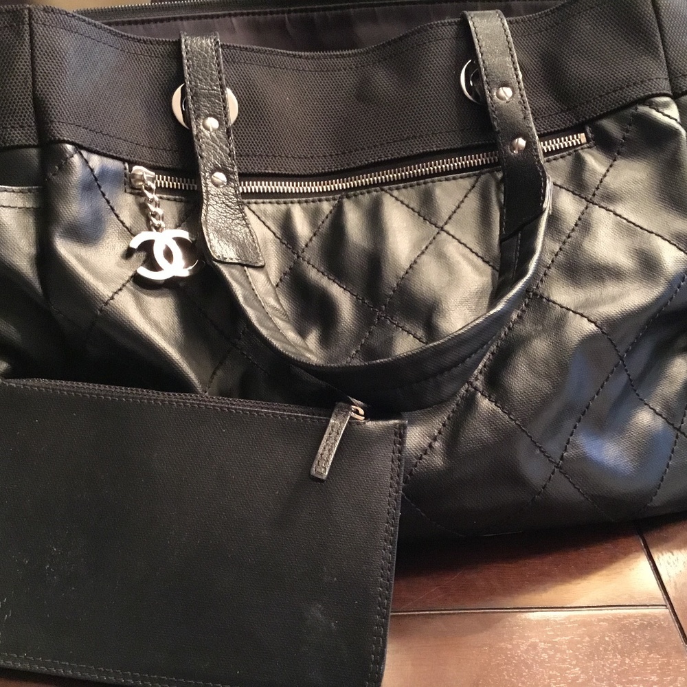 Authentic Chanel Black Paris Biarritz Tote GM